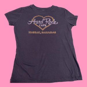 black hard rock cafe tee with rhinestone design, size extra large